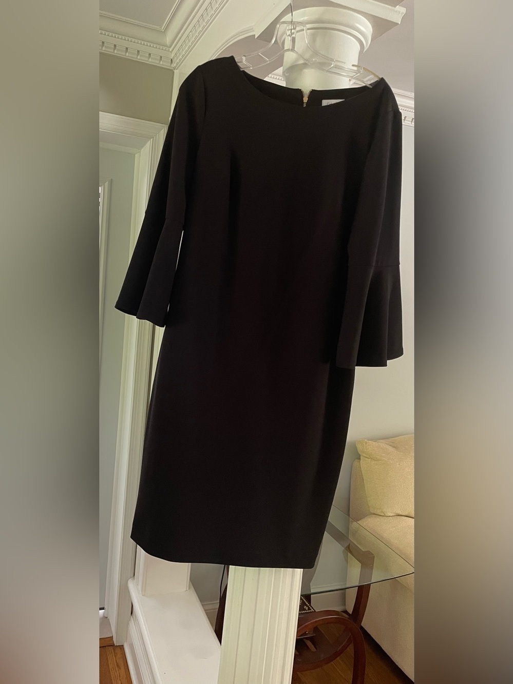 Calvin Klein women’s size 12 black 3/4 bell sleeves Shift dress, boat necklines